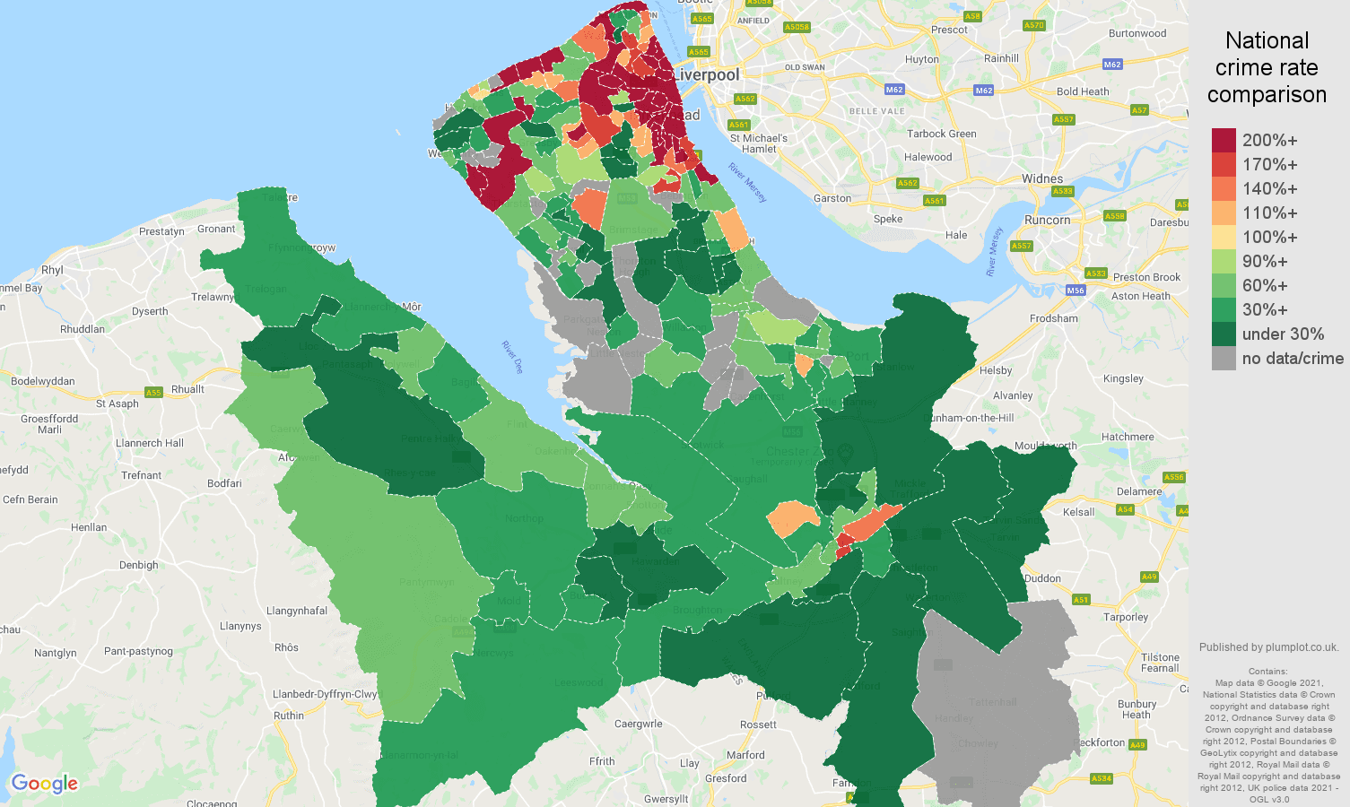 Chester drugs crime rate comparison map
