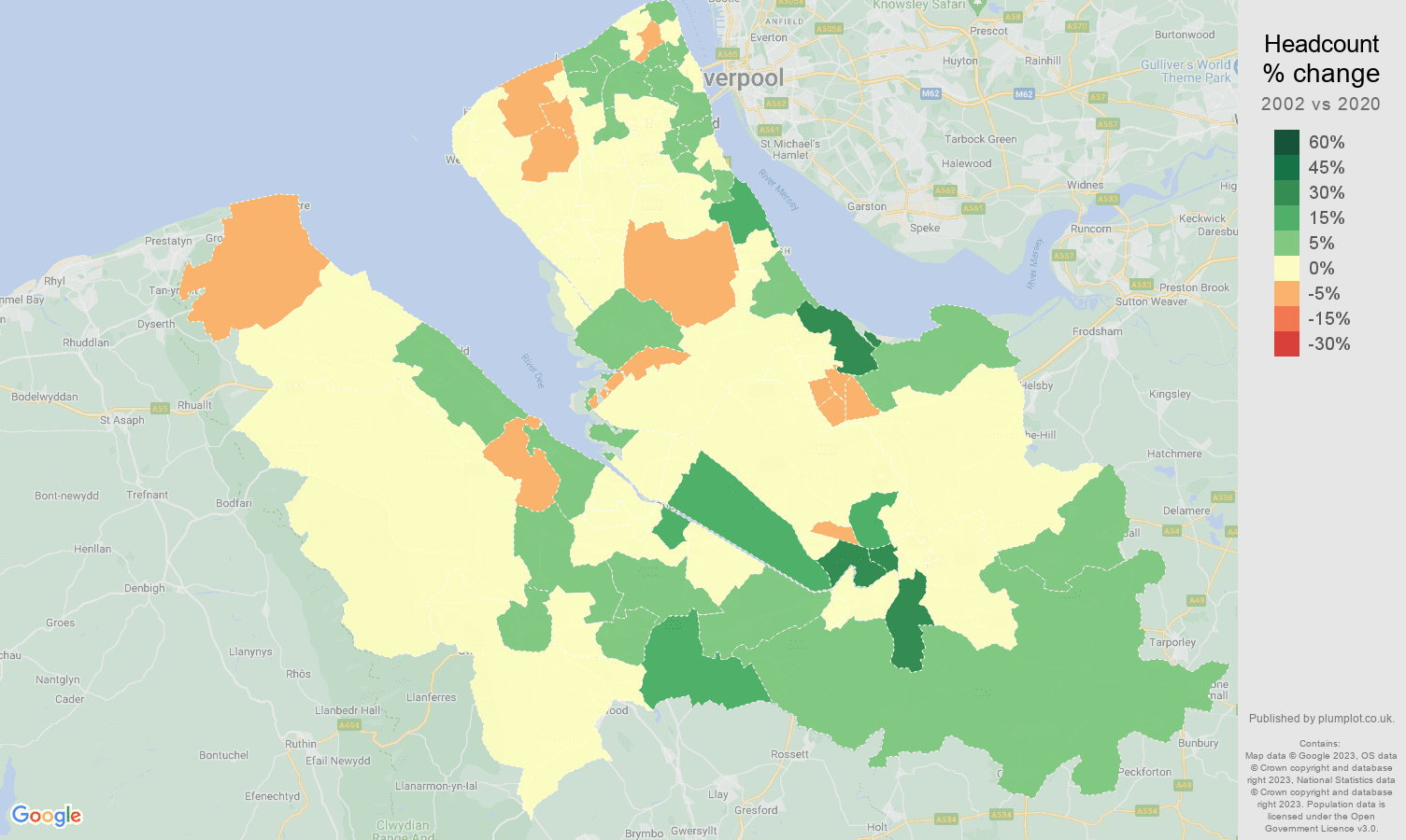 Chester headcount change map