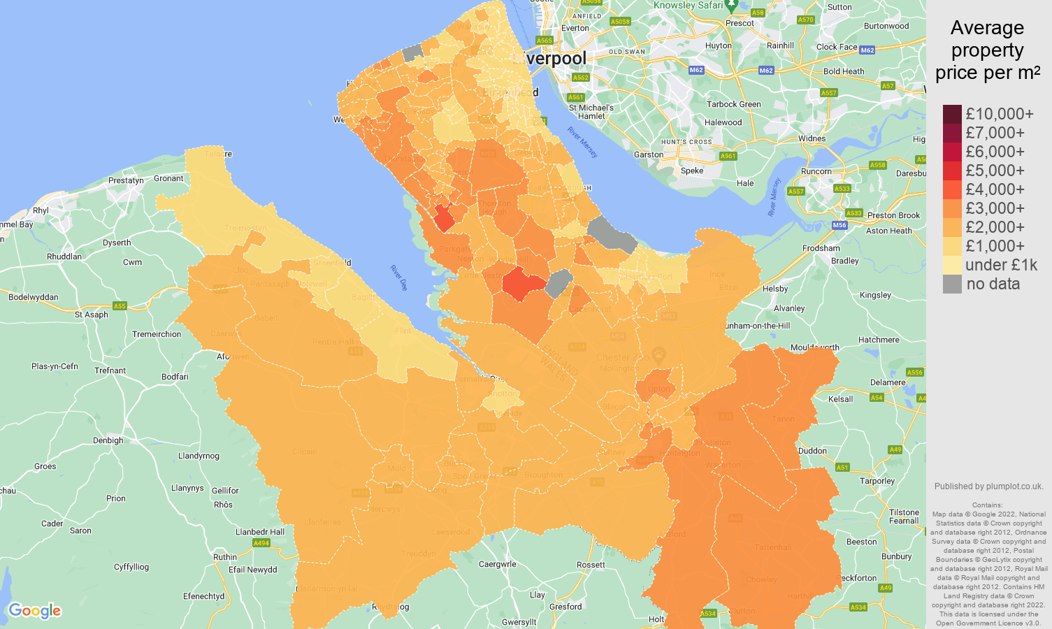 Chester house prices per square metre map