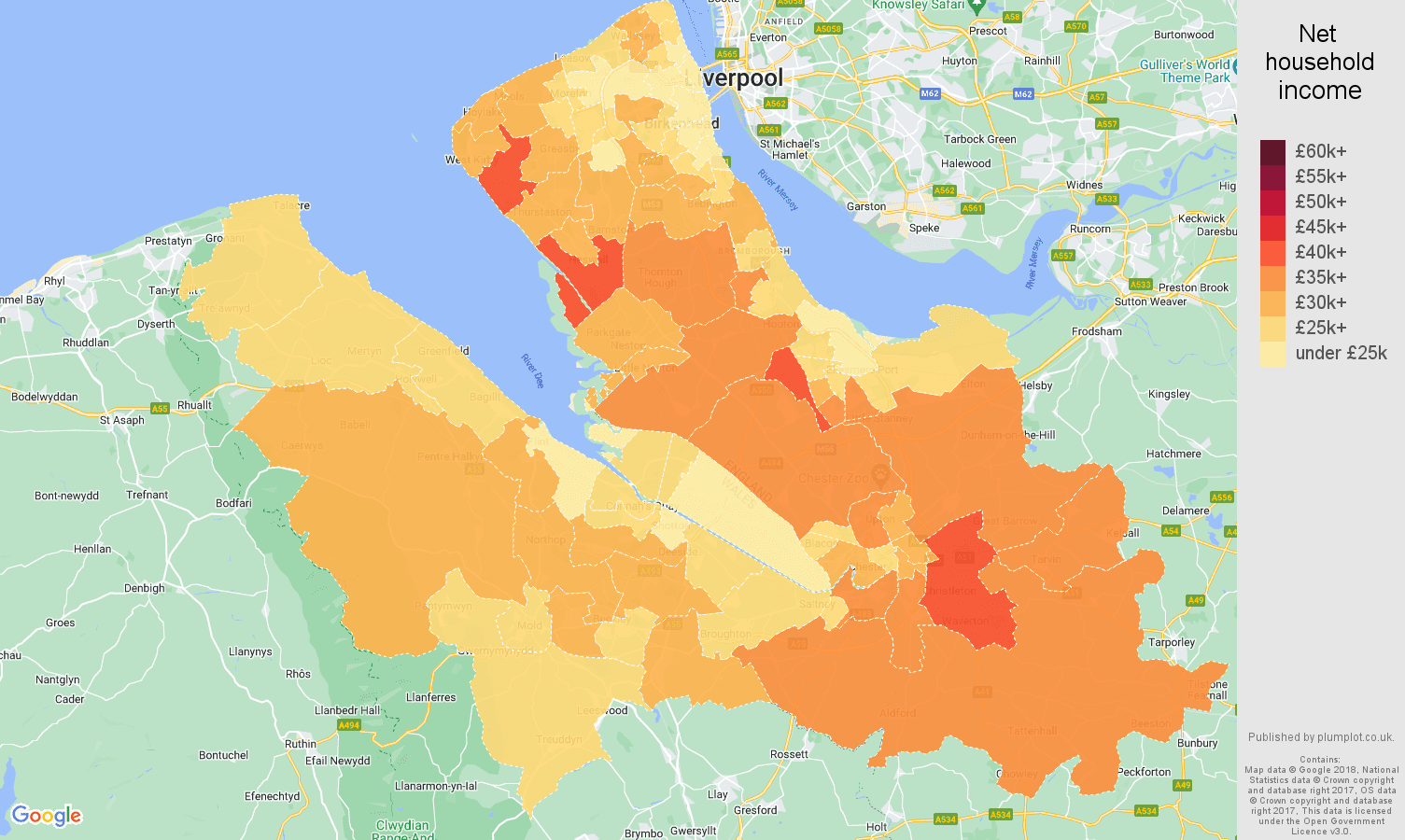 Chester net household income map