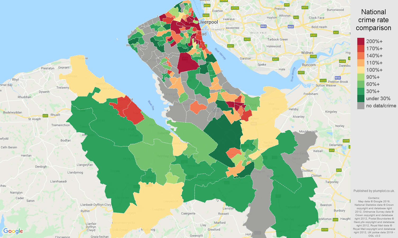 Chester other crime rate comparison map