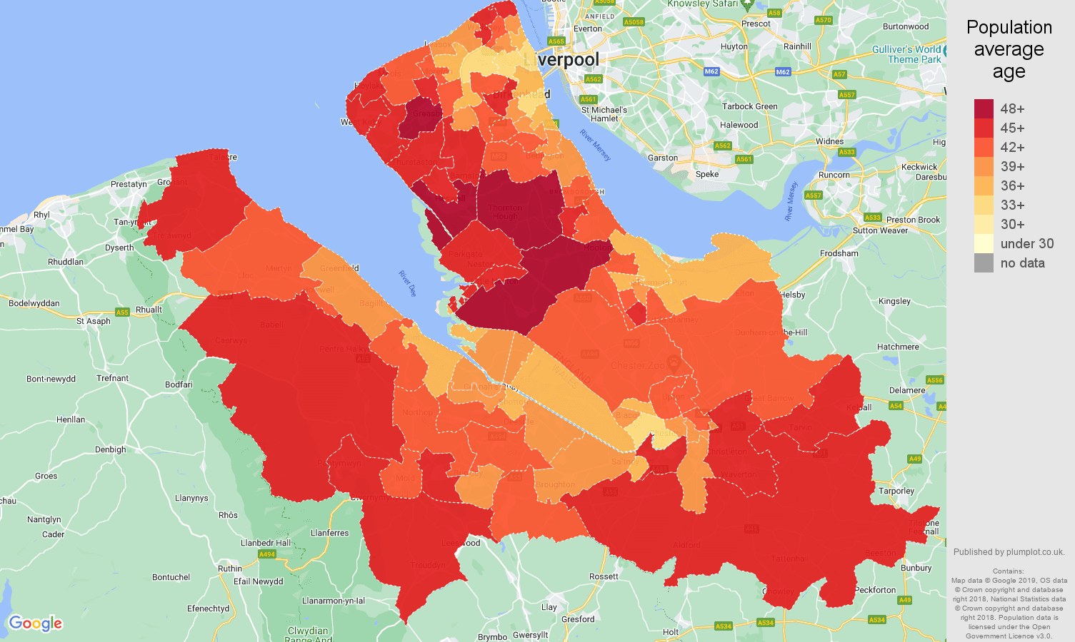 Chester population average age map