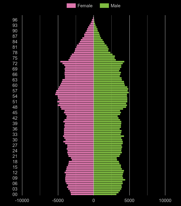 Chester population pyramid by year