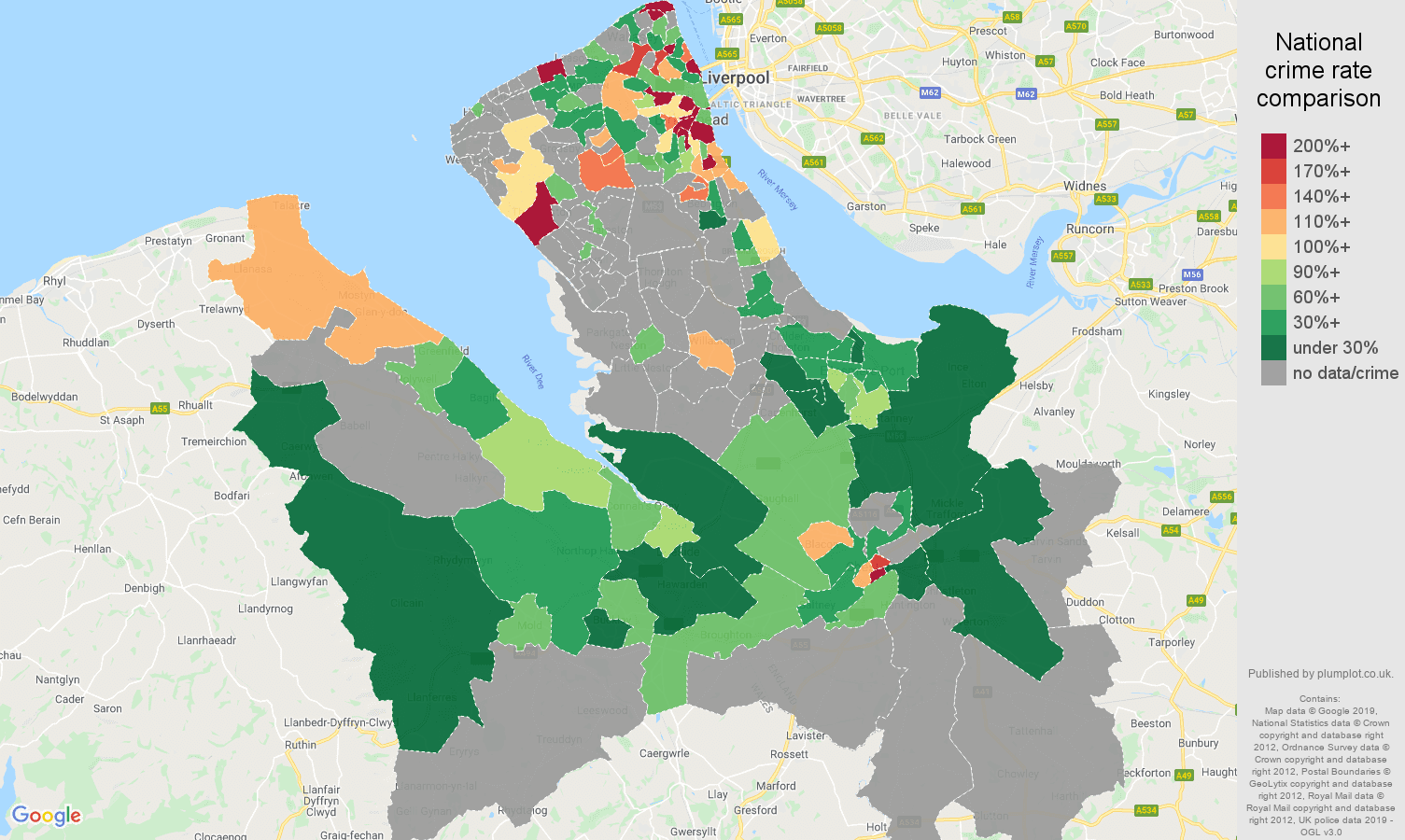 Chester possession of weapons crime rate comparison map