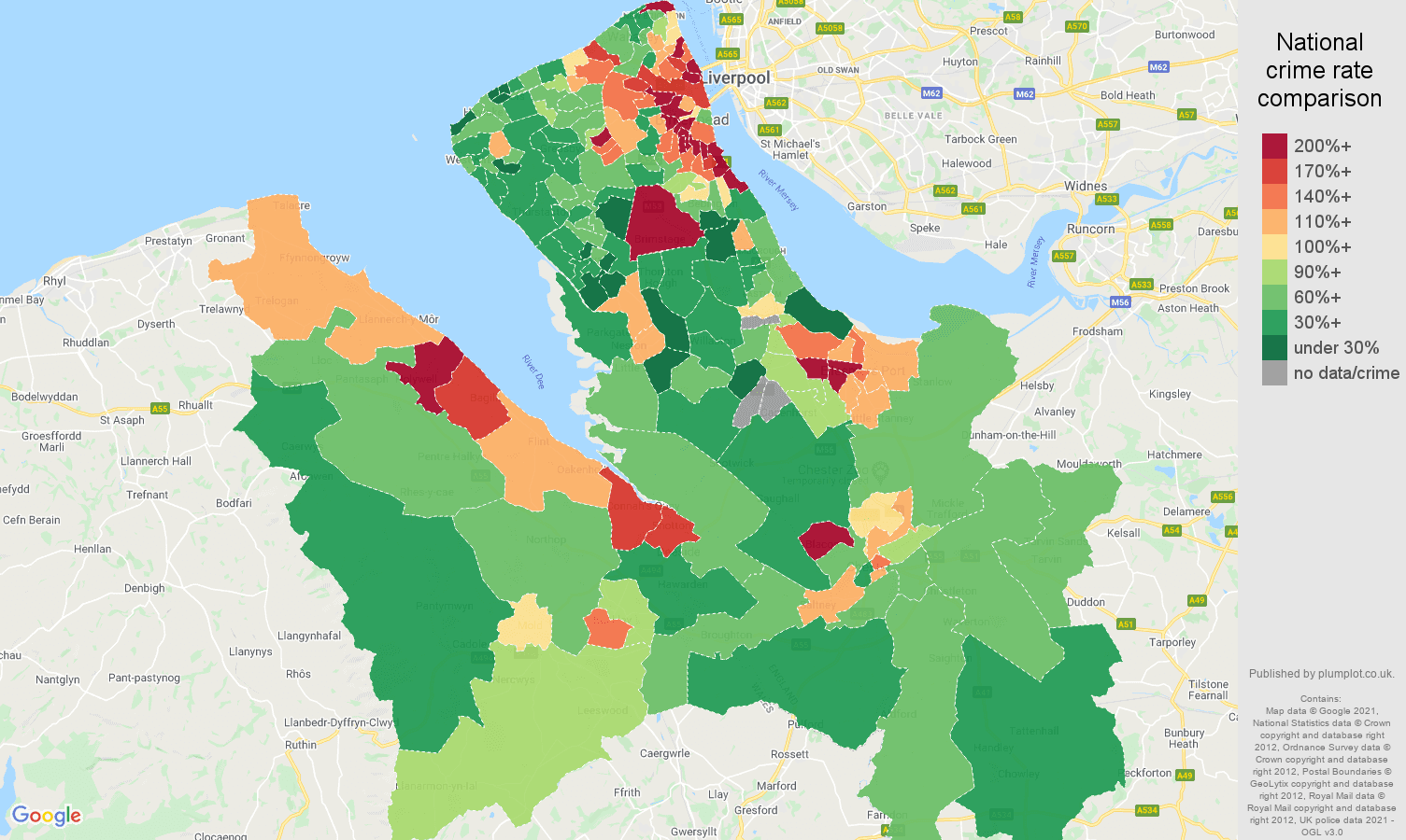 Chester violent crime rate comparison map