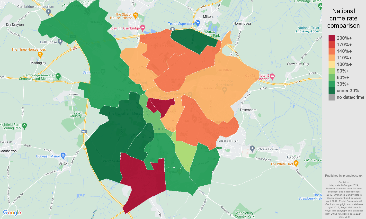 Cambridge crime rate comparison map