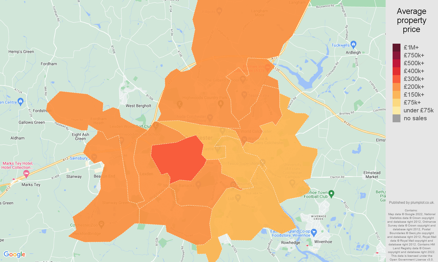 Colchester house prices map