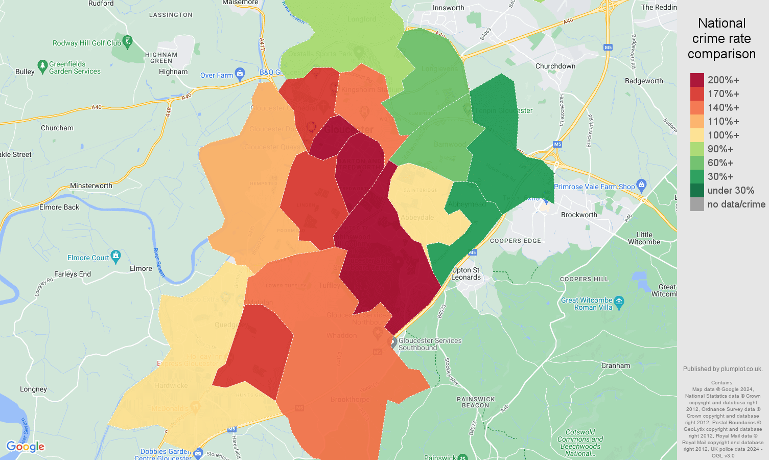 Gloucester crime rate comparison map