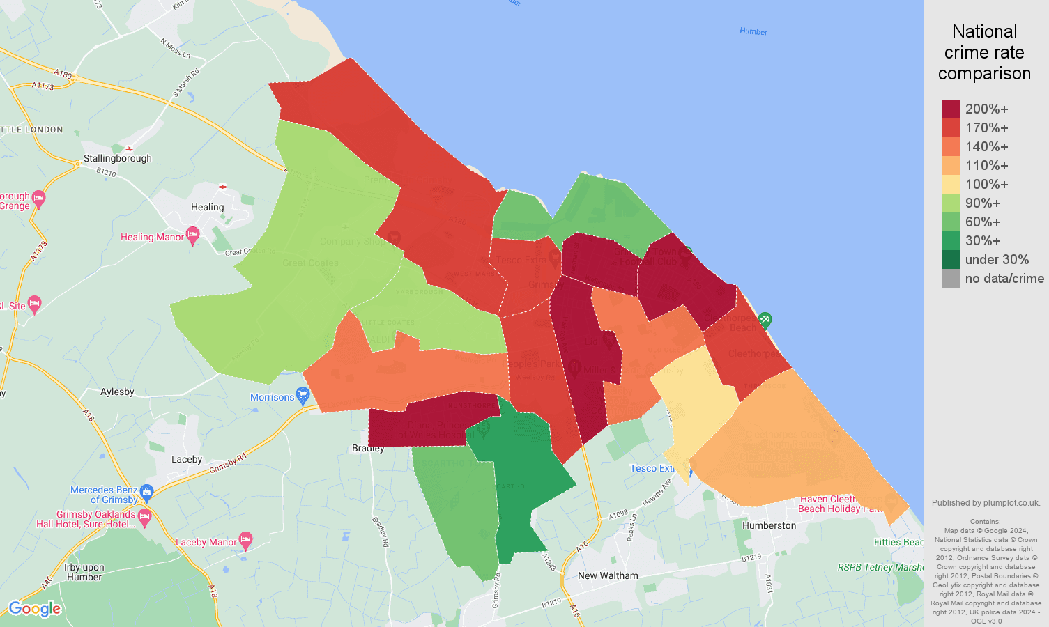 Grimsby crime rate comparison map