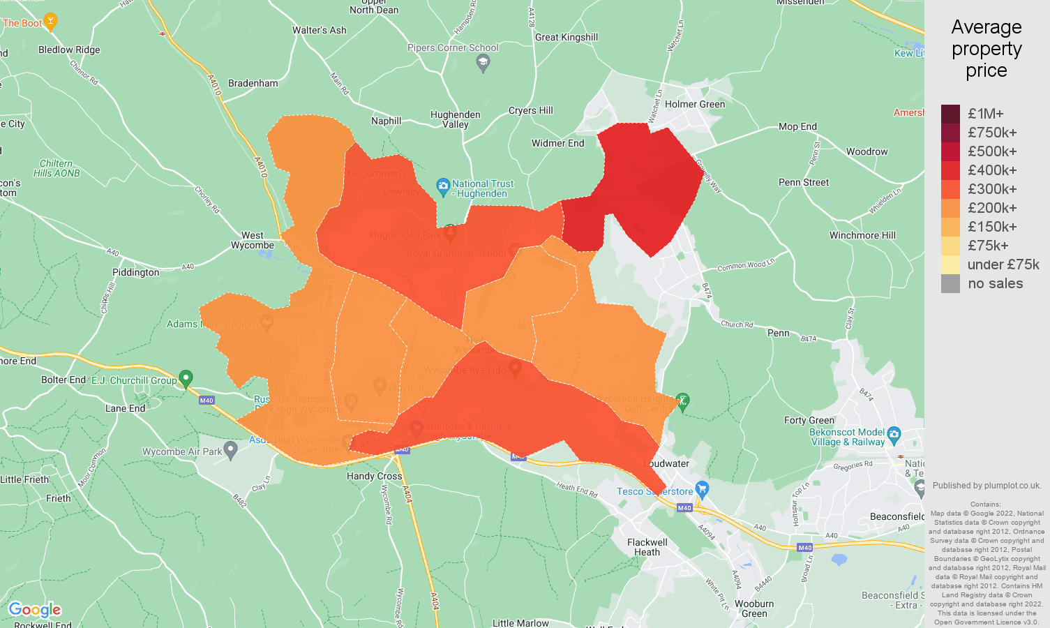 High Wycombe house prices map
