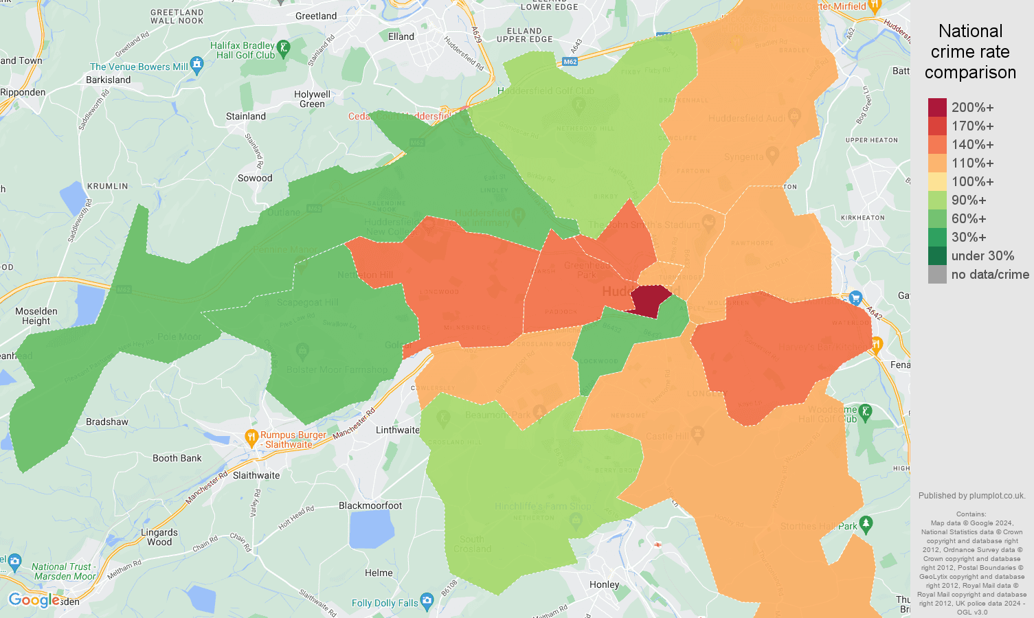 Huddersfield crime rate comparison map