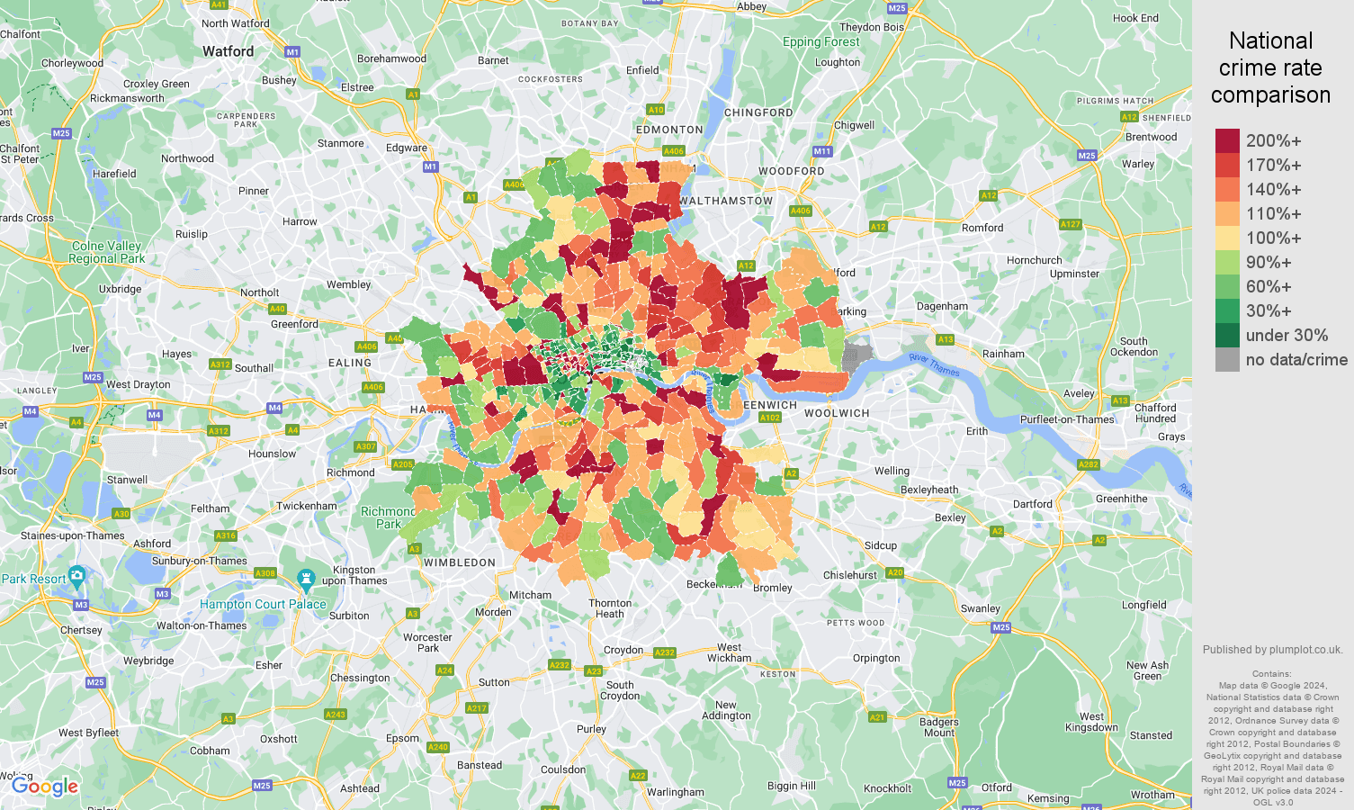 Inner London crime rate comparison map