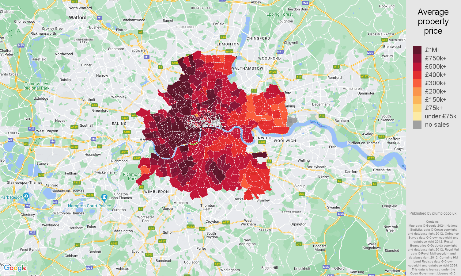 Inner London house prices map