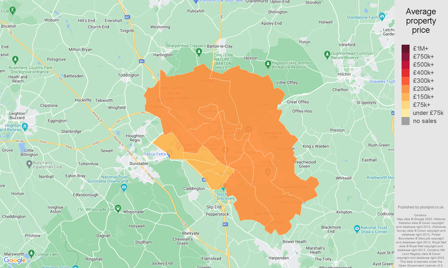 Luton house prices map