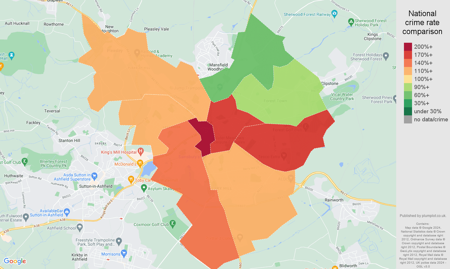 Mansfield crime rate comparison map