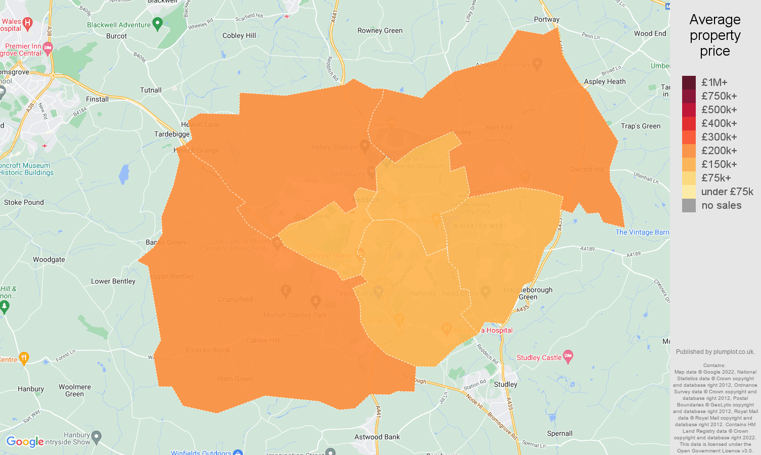 Redditch house prices map
