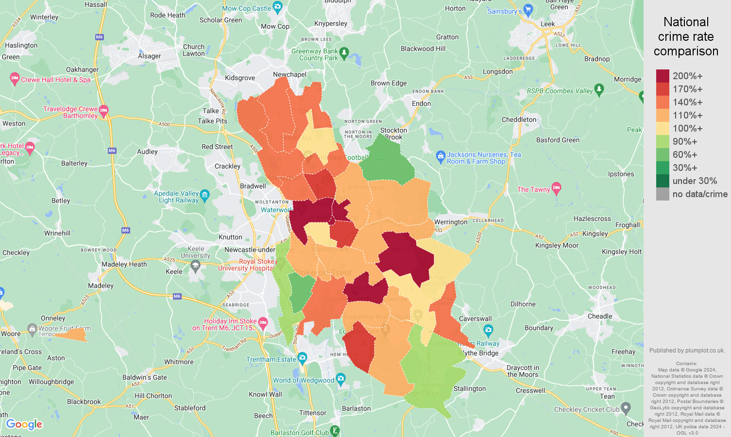Stoke on Trent crime rate comparison map