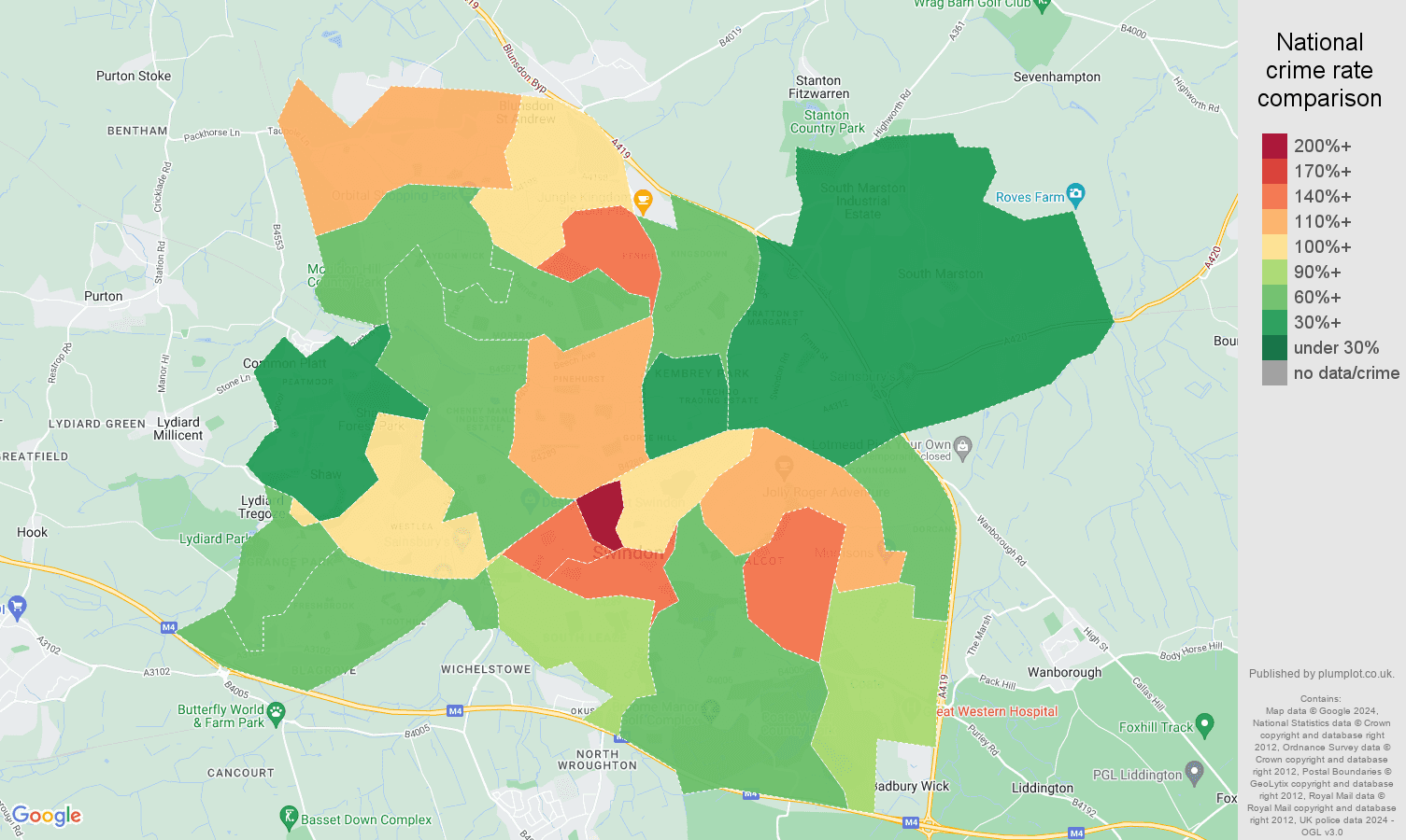 Swindon crime rate comparison map