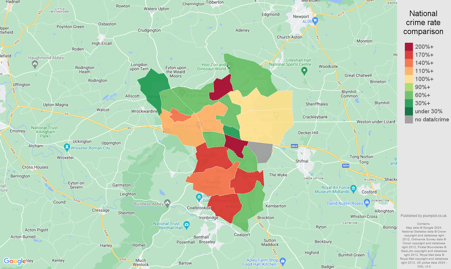 Telford crime rate comparison map