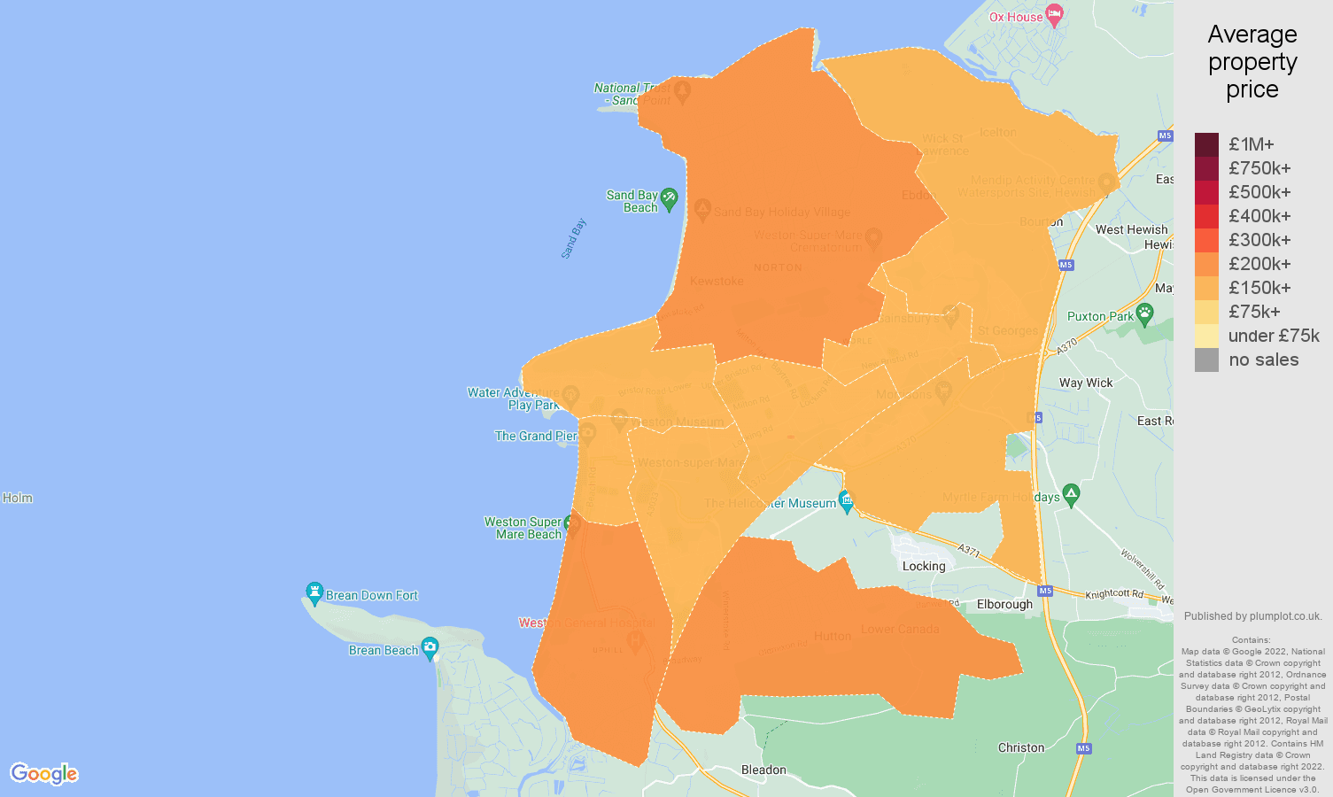 Weston Super Mare house prices map