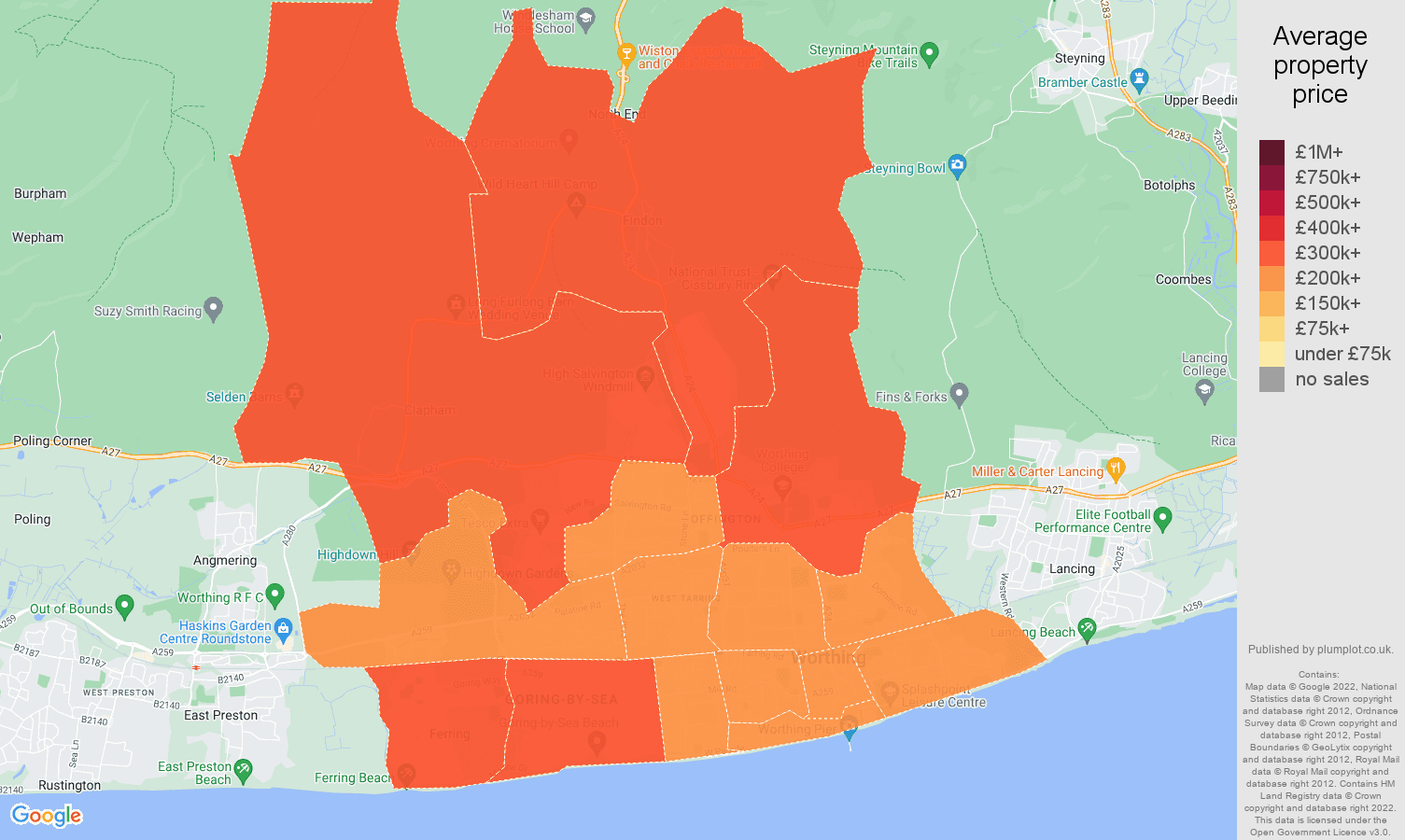 Worthing house prices map