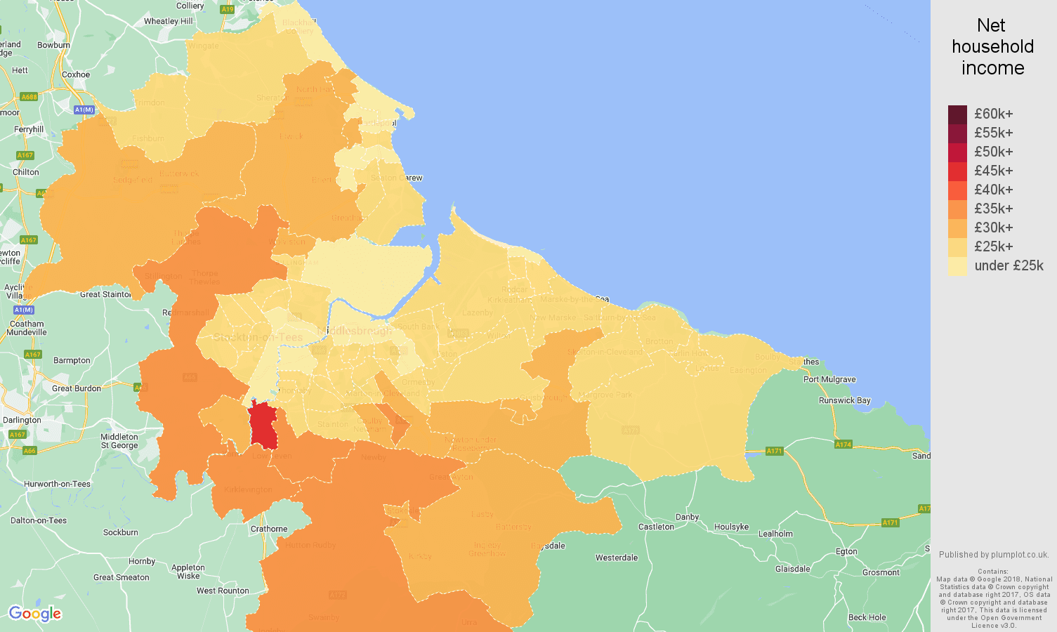 Cleveland net household income map