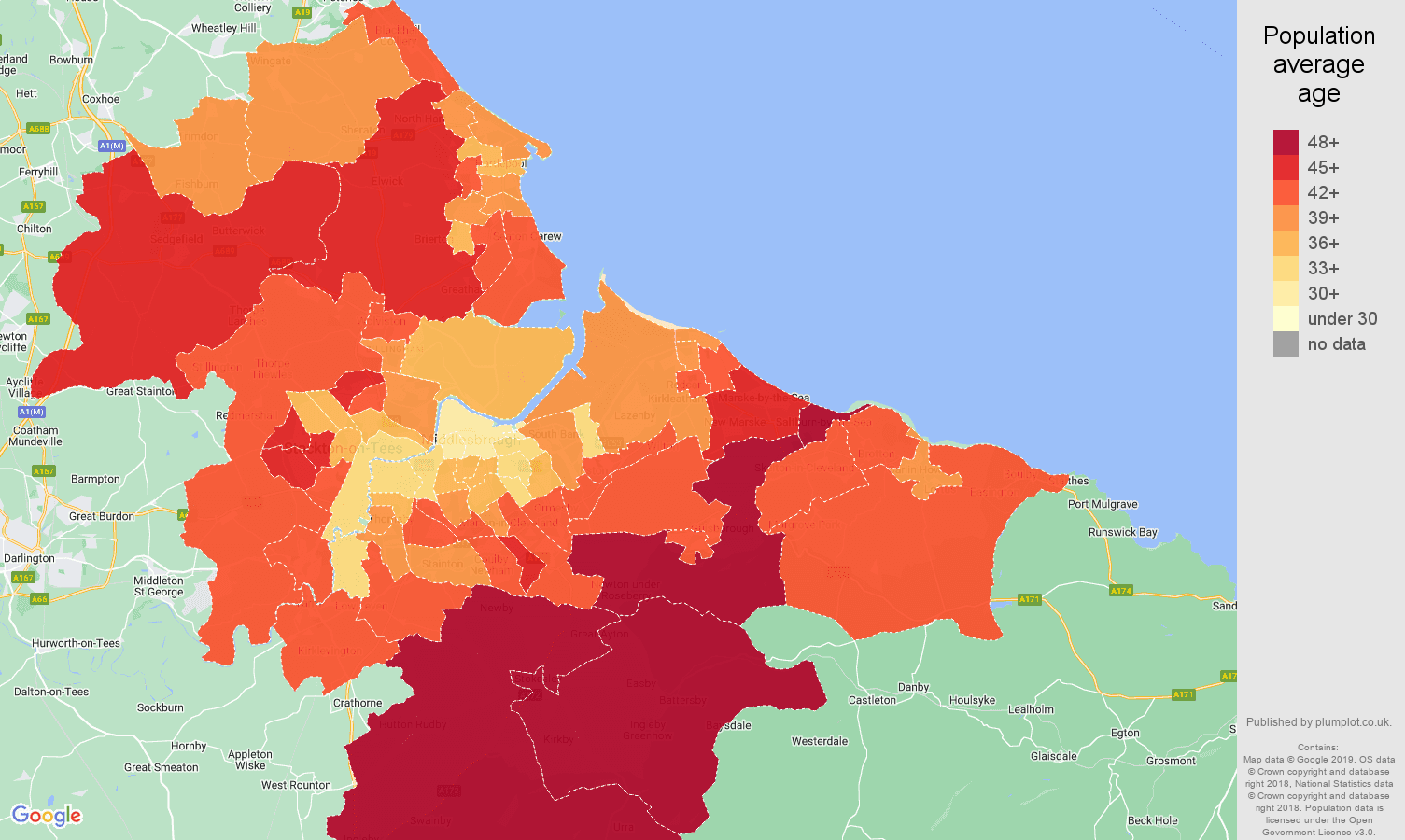 Cleveland population average age map