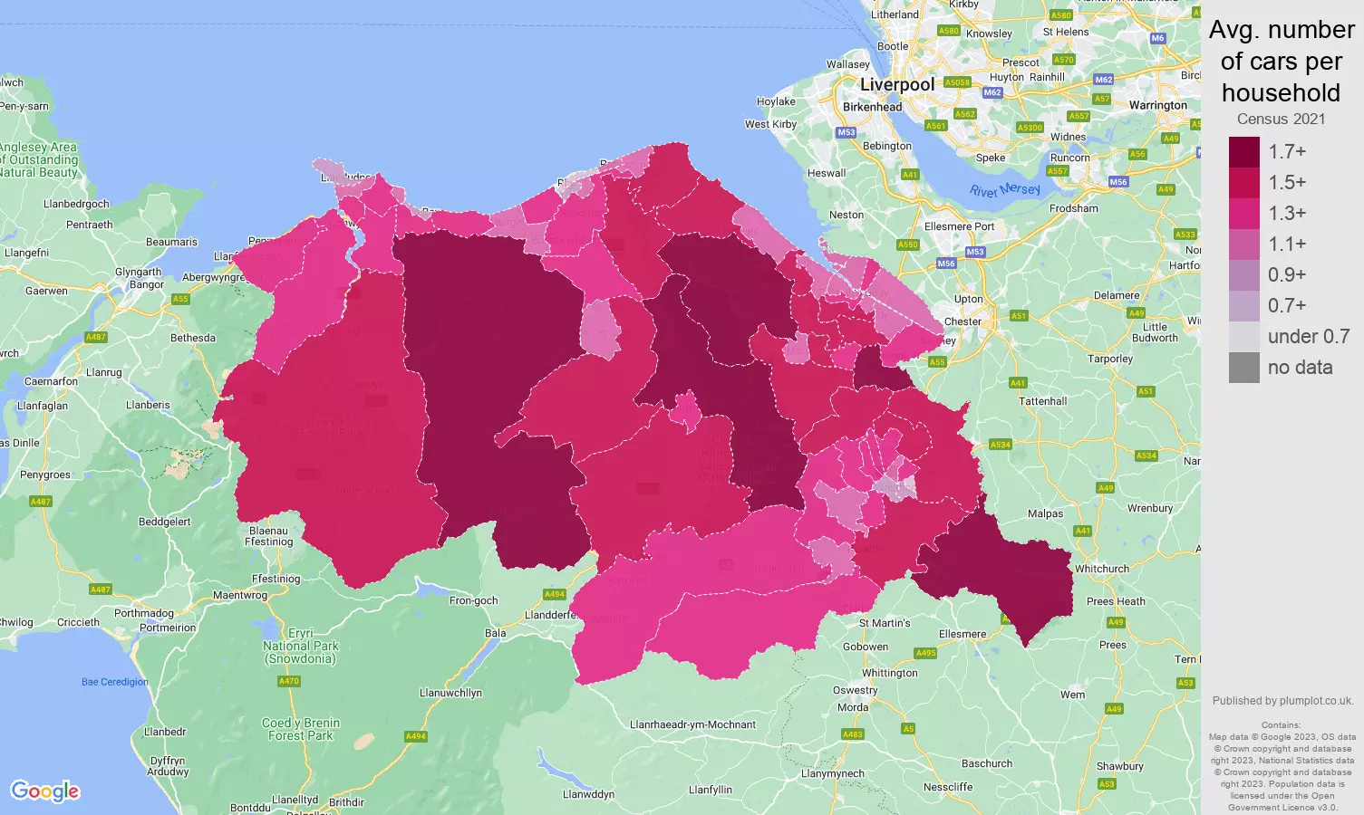 Clwyd cars per household map