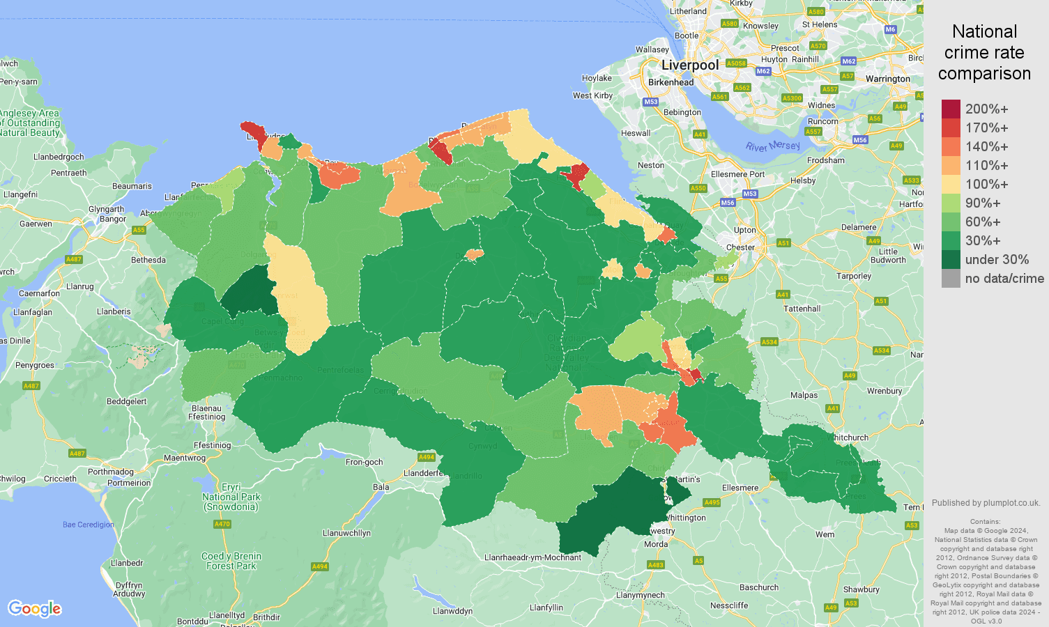 Clwyd crime rate comparison map