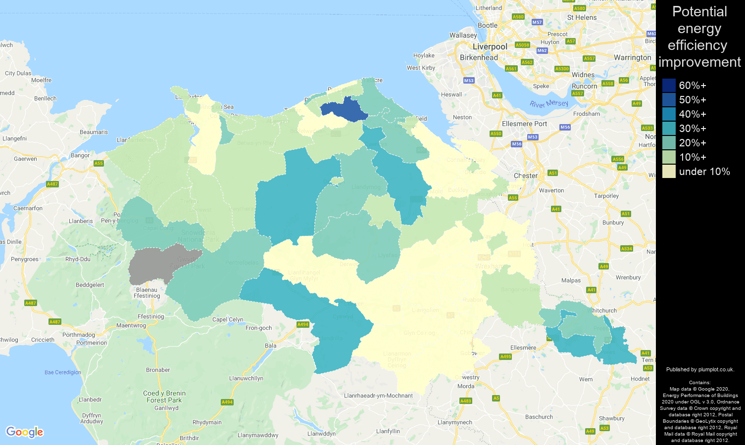 Clwyd map of potential energy efficiency improvement of flats