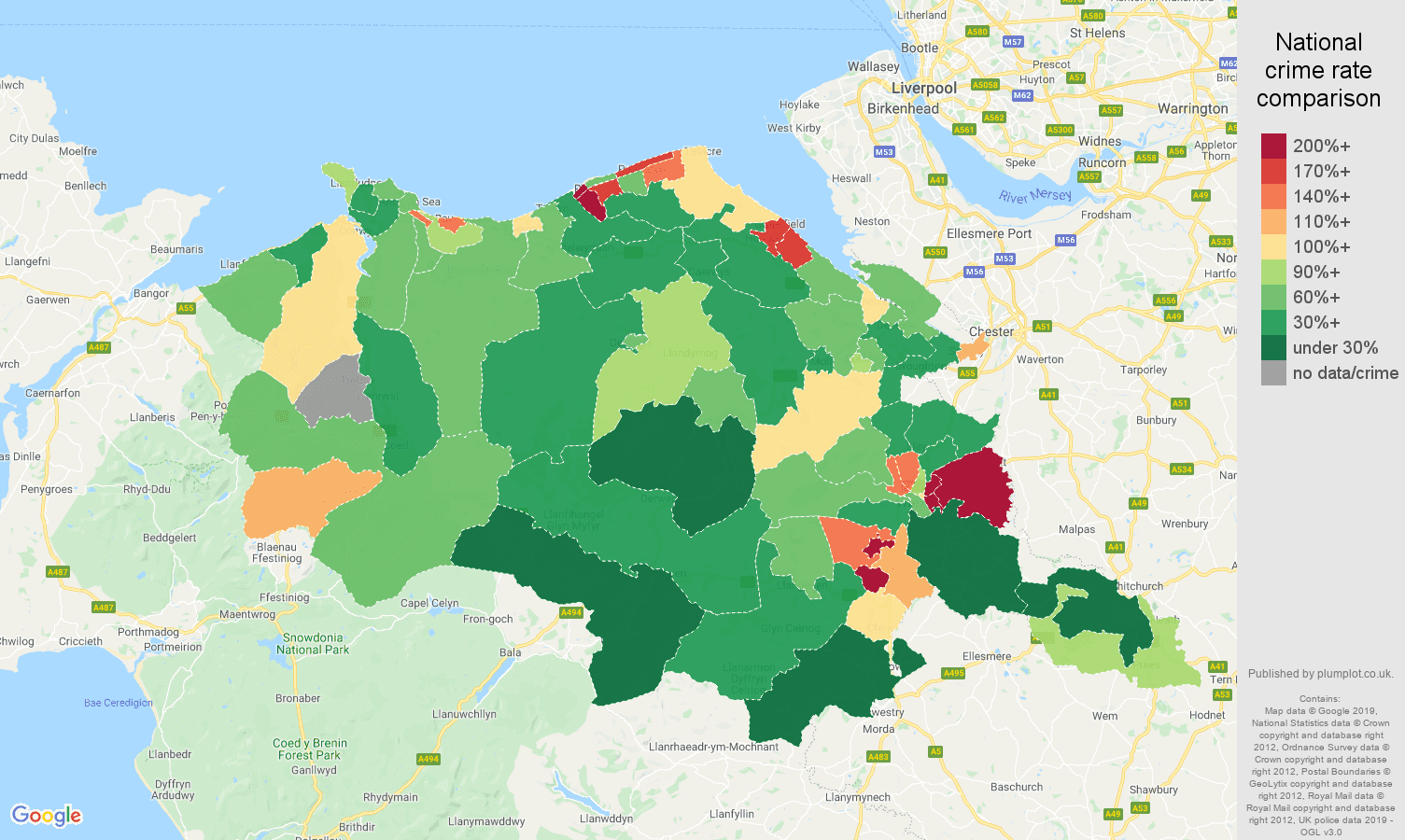 Clwyd other crime rate comparison map
