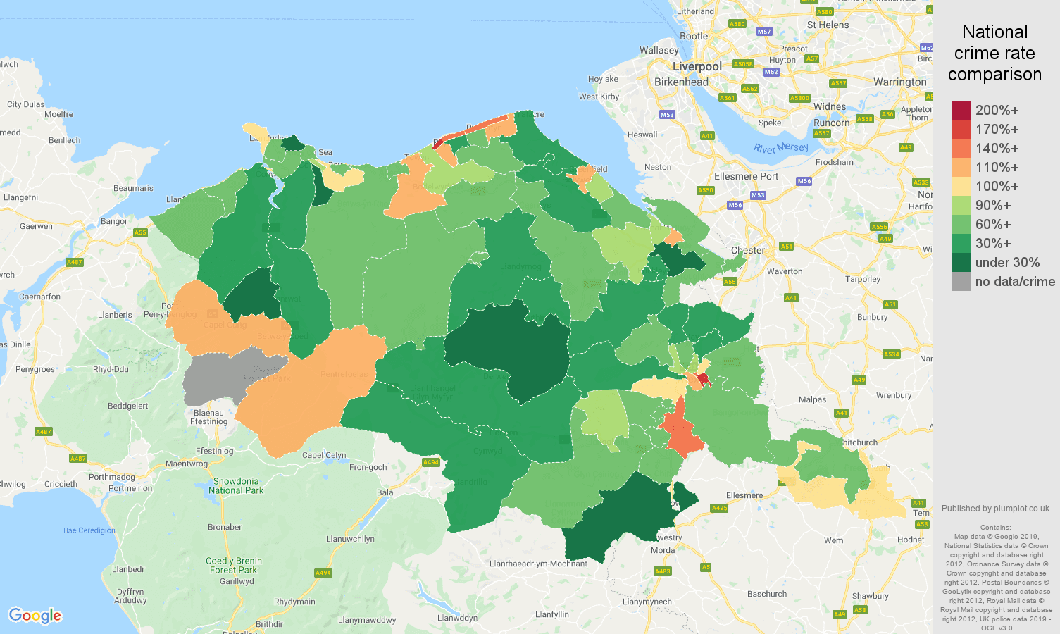 Clwyd other theft crime rate comparison map