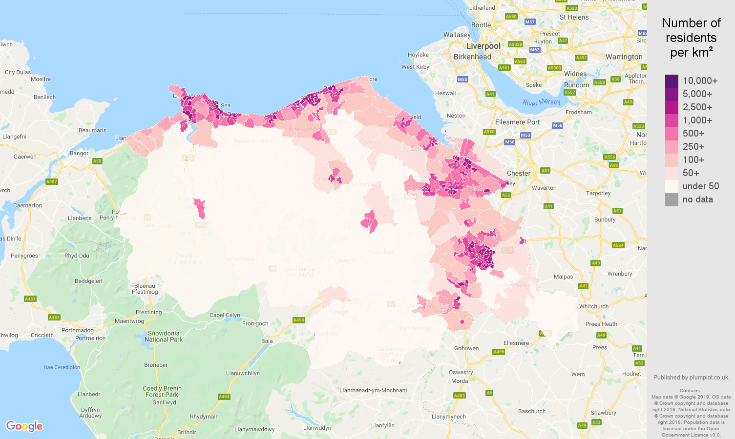Clwyd population density map