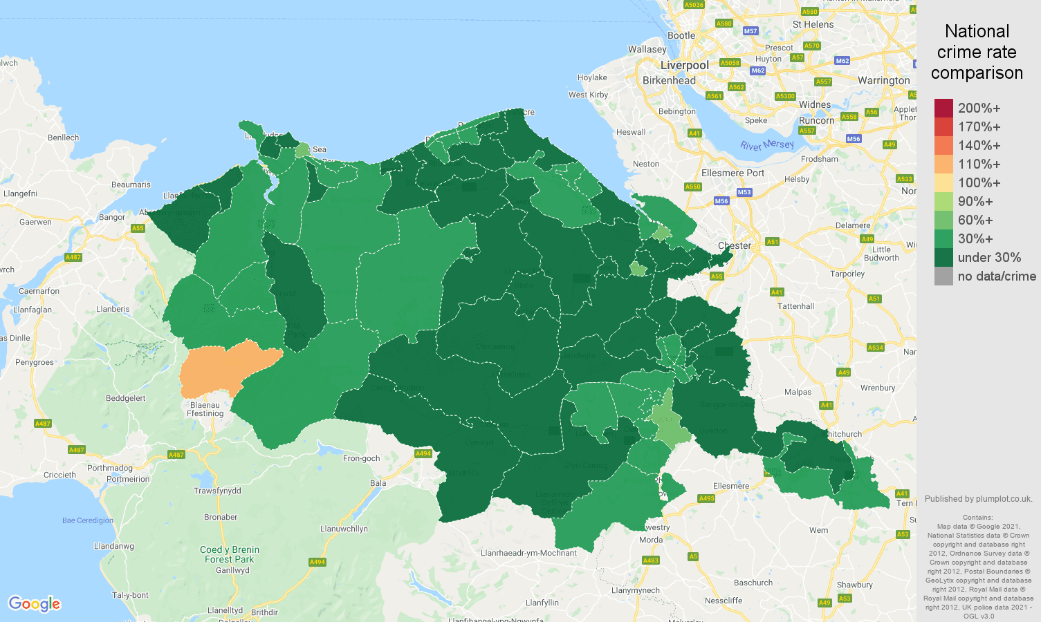 Clwyd vehicle crime rate comparison map