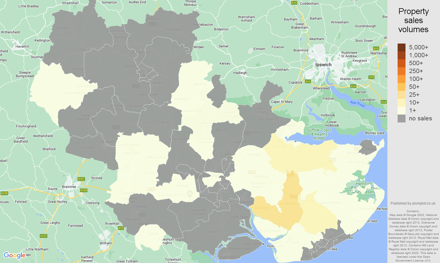 Colchester map of sales of new properties