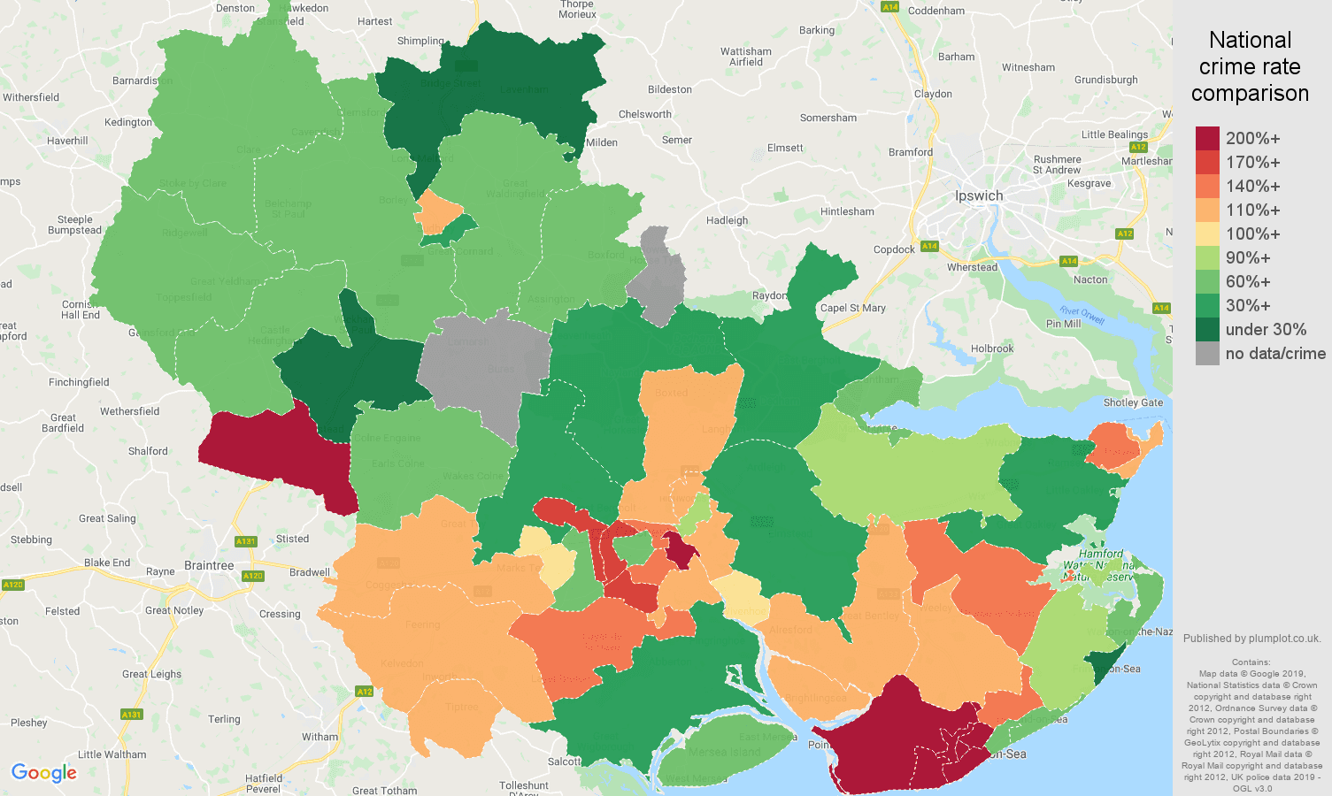 Colchester other crime rate comparison map