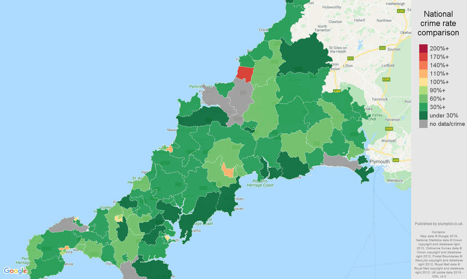 Cornwall other crime rate comparison map