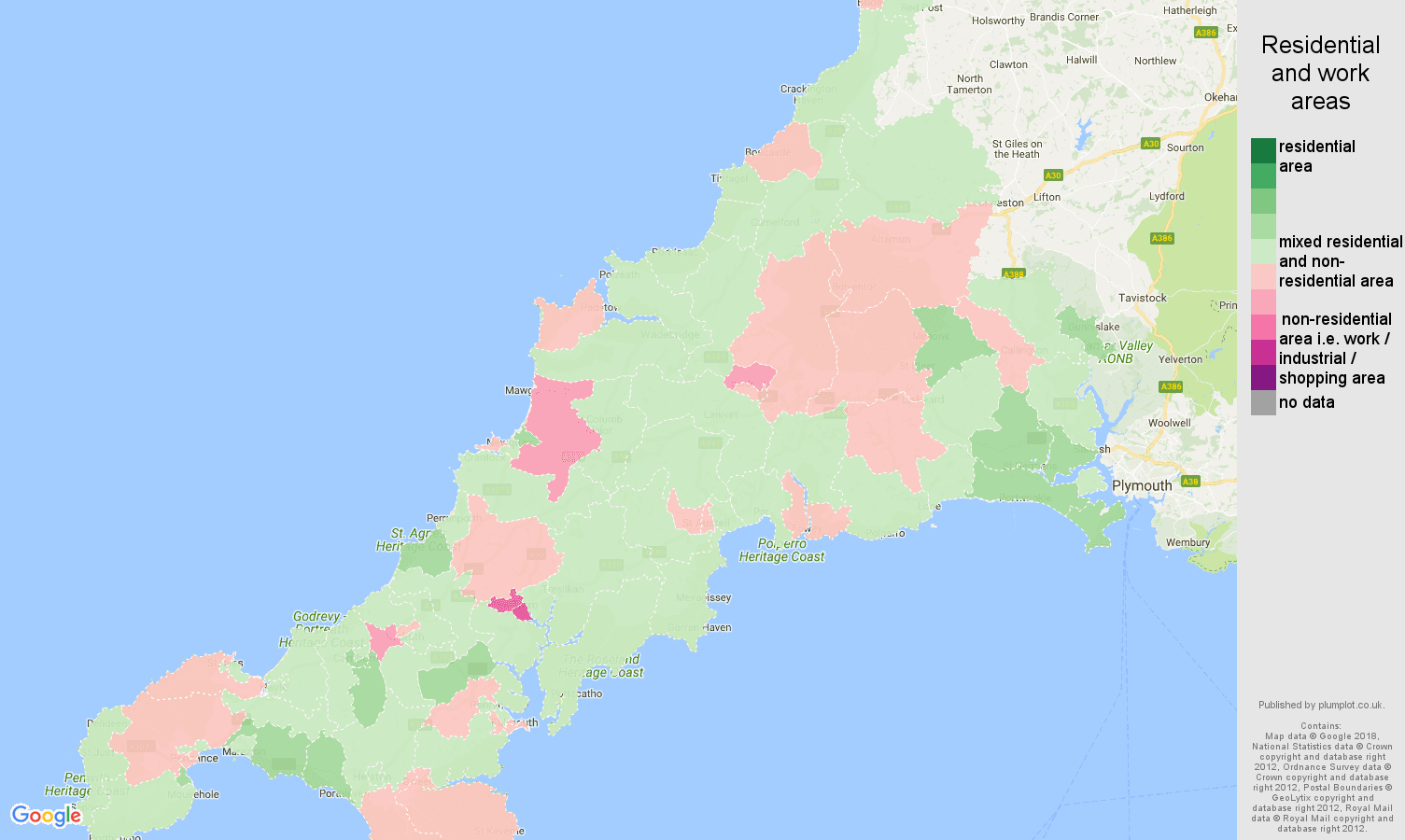 Cornwall residential areas map