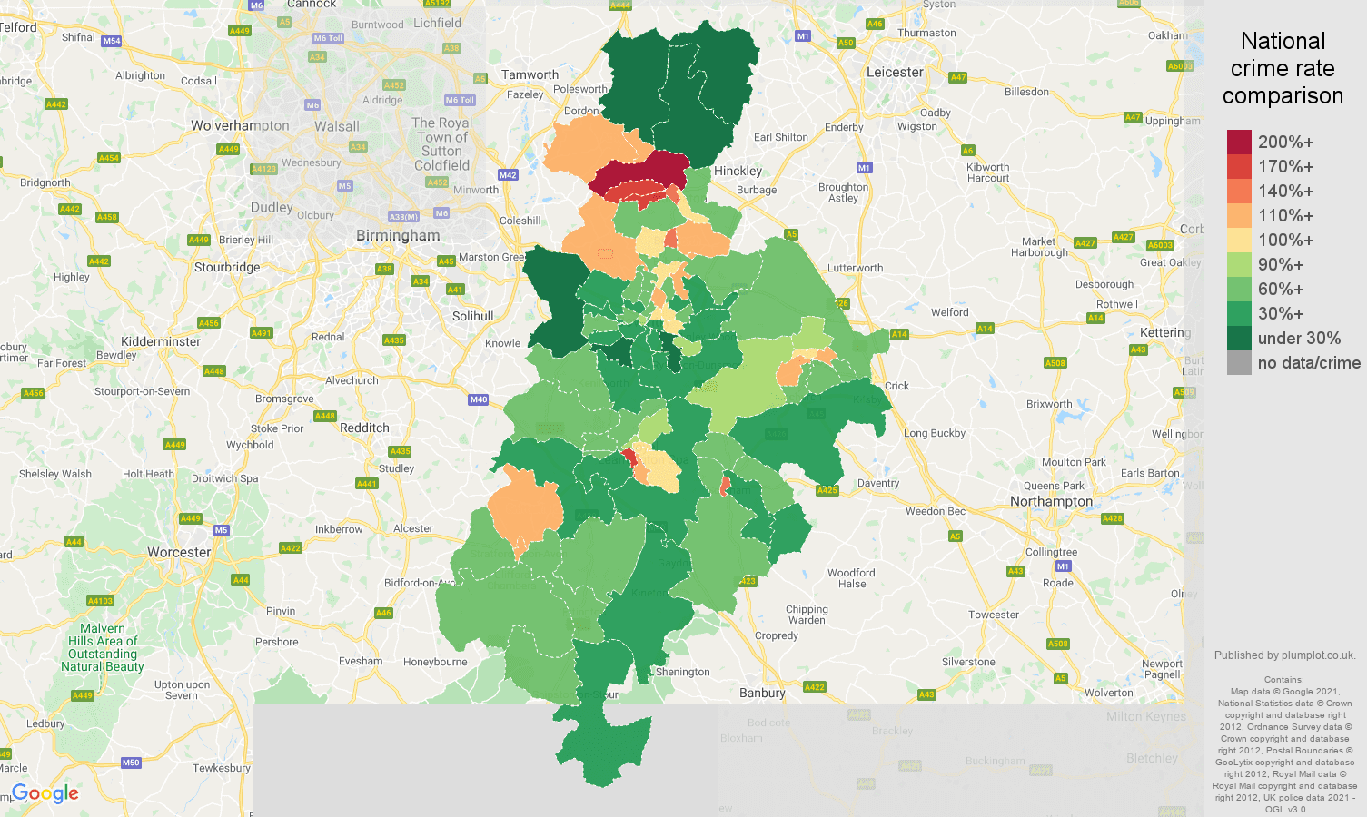 Coventry antisocial behaviour crime rate comparison map