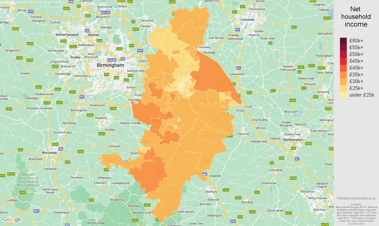 Coventry net household income map