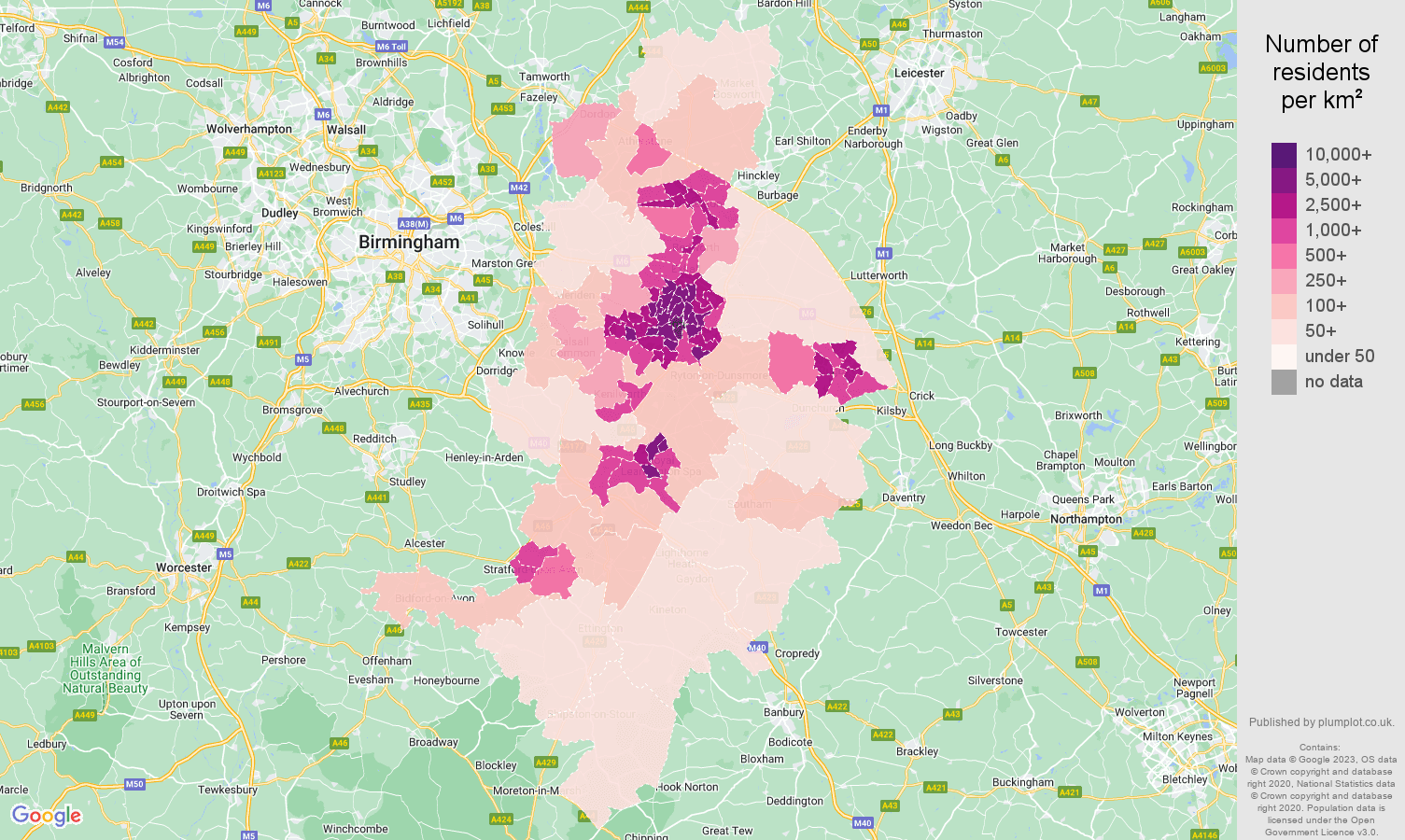 Coventry population density map