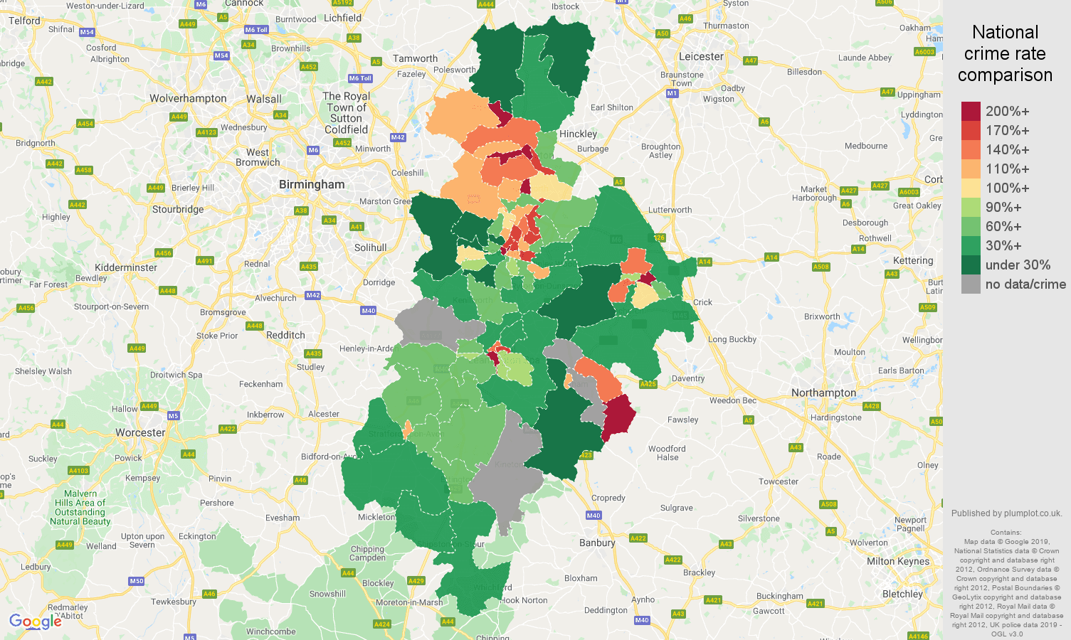 Coventry possession of weapons crime rate comparison map