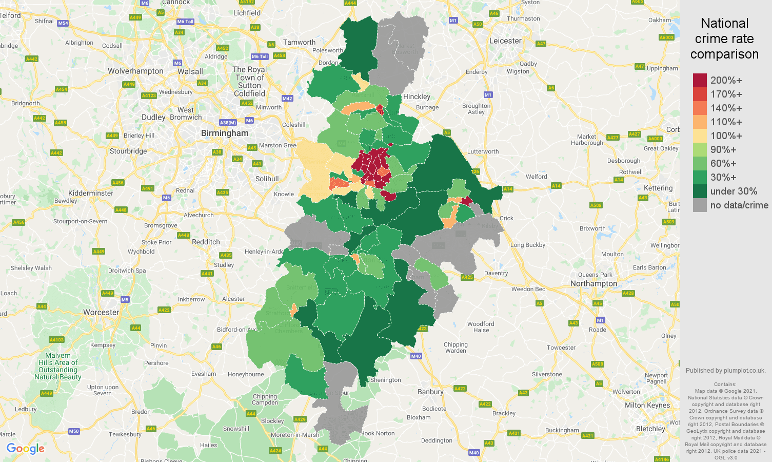 Coventry robbery crime rate comparison map