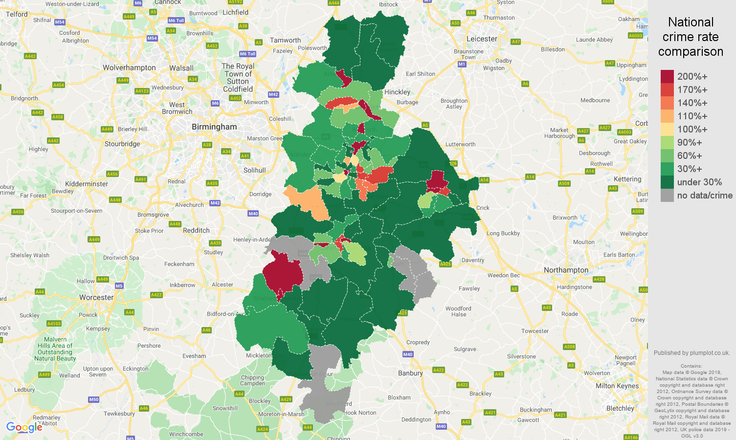Coventry shoplifting crime rate comparison map