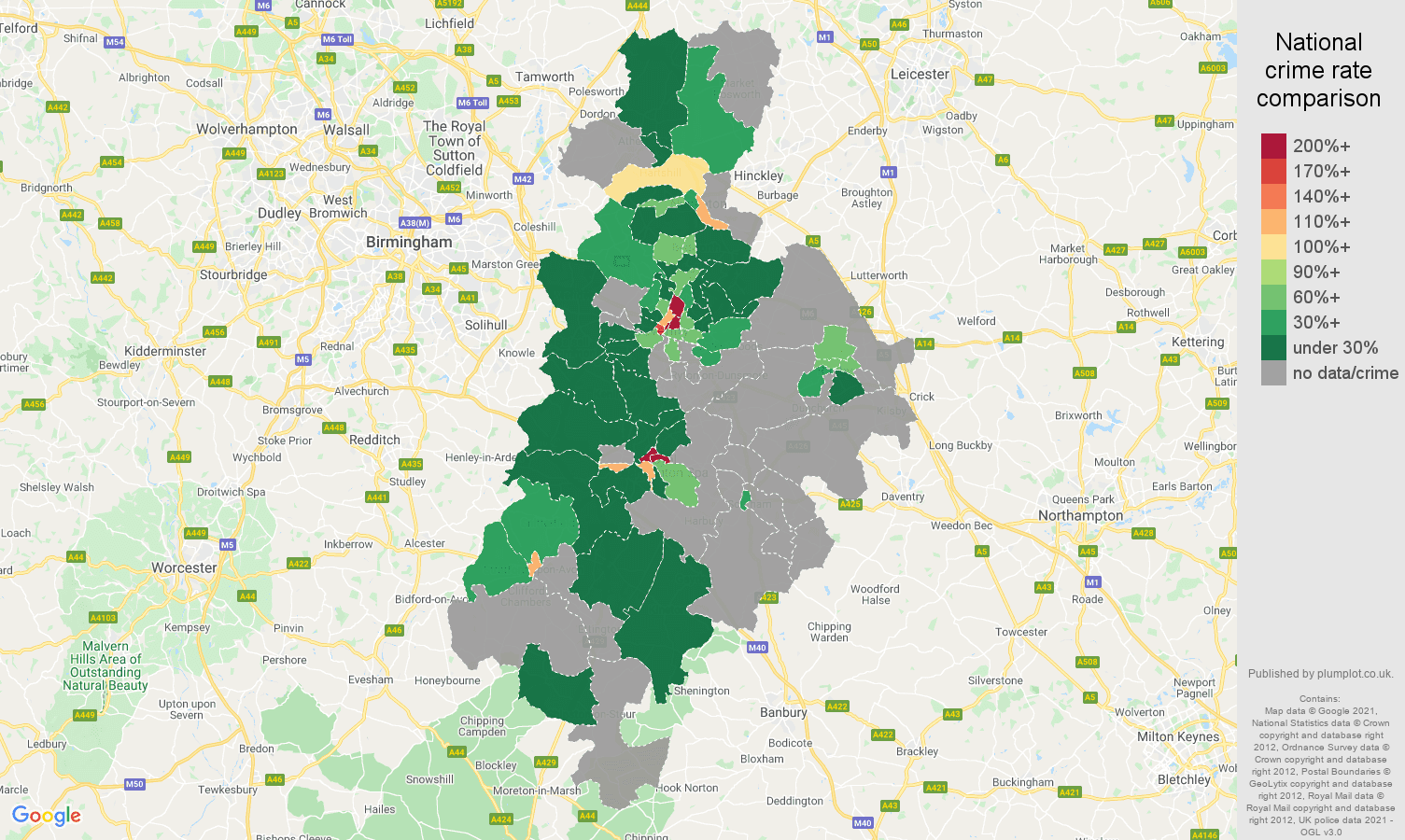 Coventry theft from the person crime rate comparison map