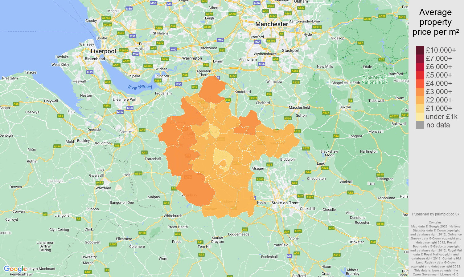 Crewe house prices per square metre map
