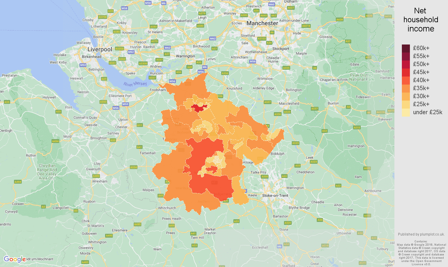 Crewe net household income map