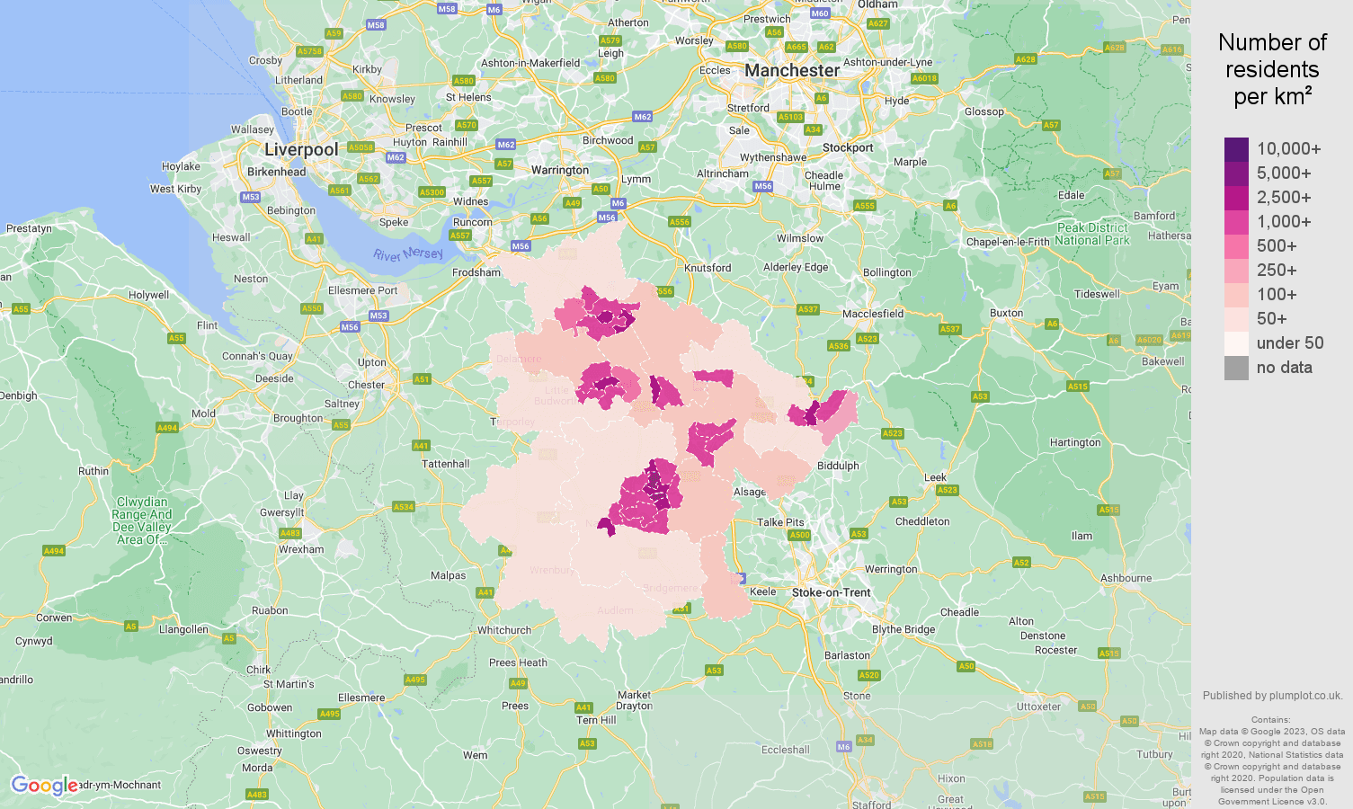 Crewe population density map