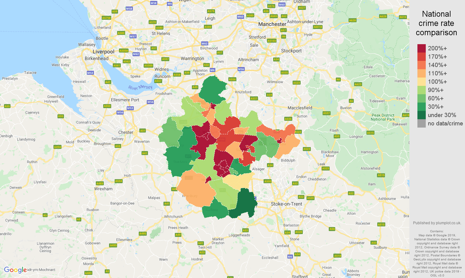 Crewe public order crime rate comparison map