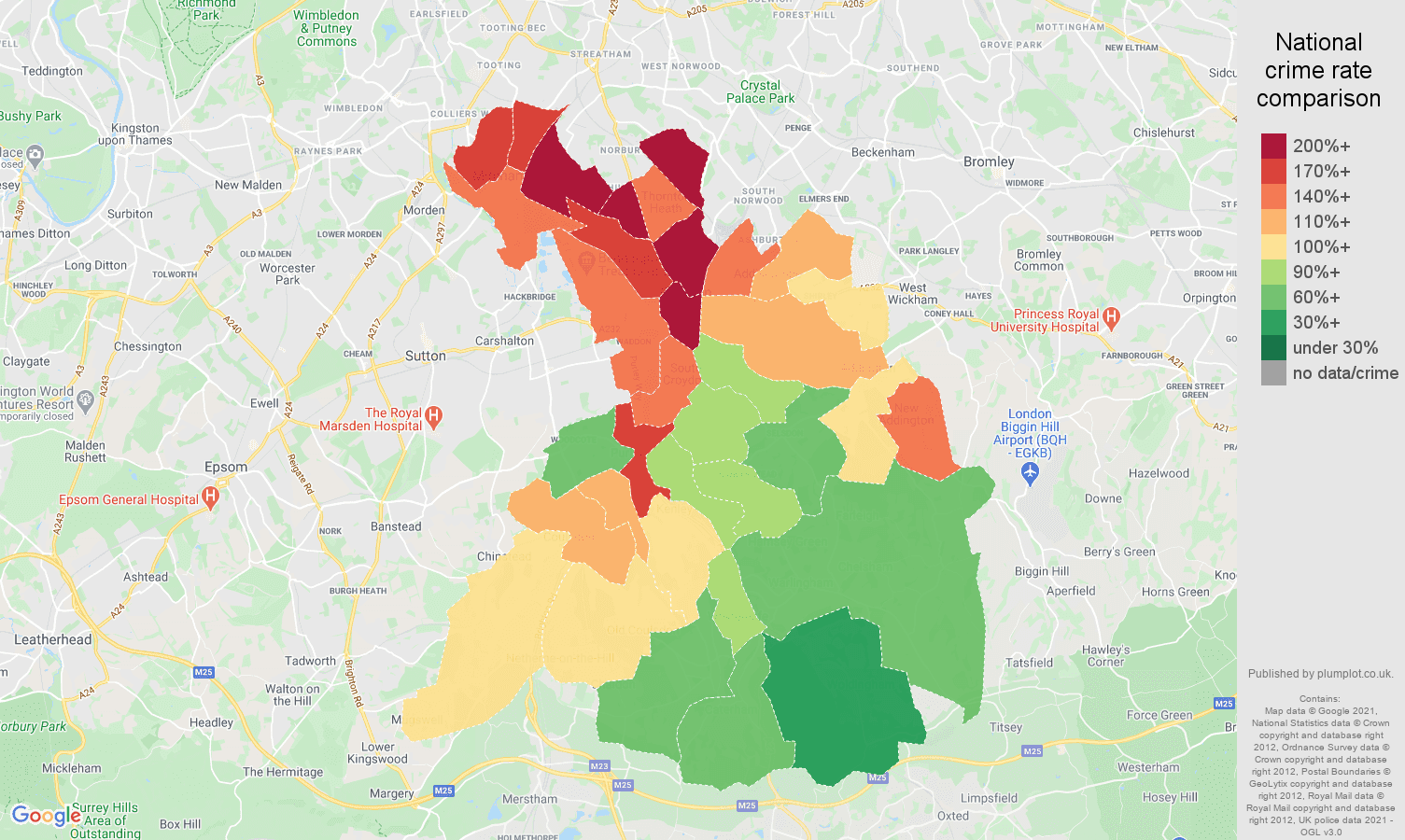 Croydon antisocial behaviour crime rate comparison map